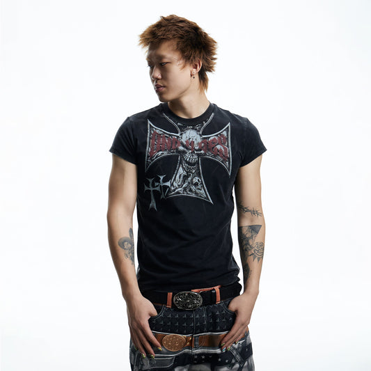 DND4DES Gothic Skull Cross Graphic T-Shirt