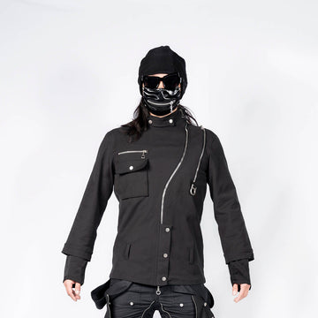 INSIDE OUT Asymmetrical Curved Zippered Jacket