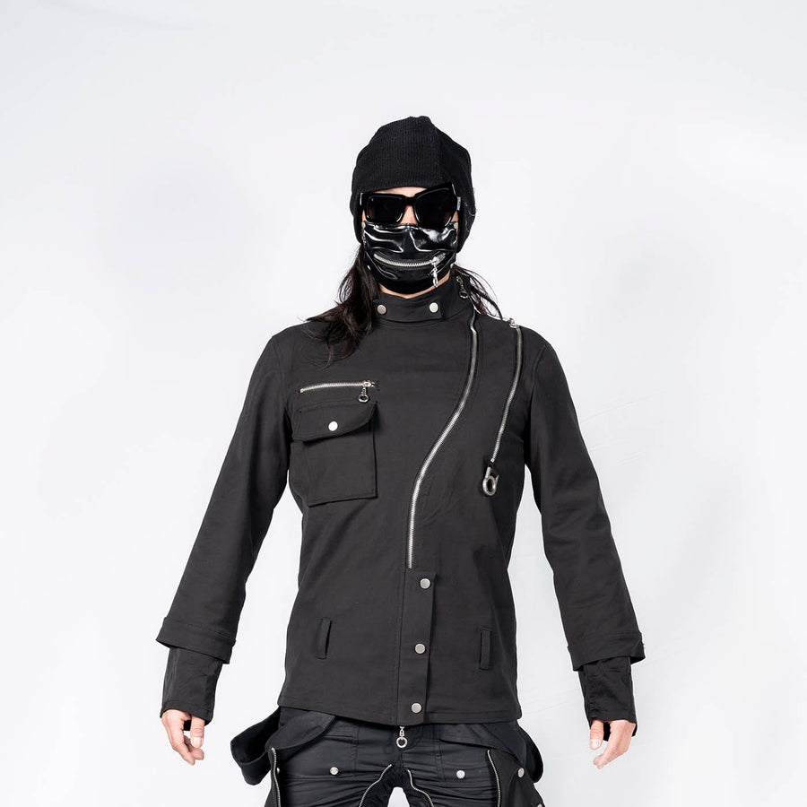 INSIDE OUT Asymmetrical Curved Zippered Jacket