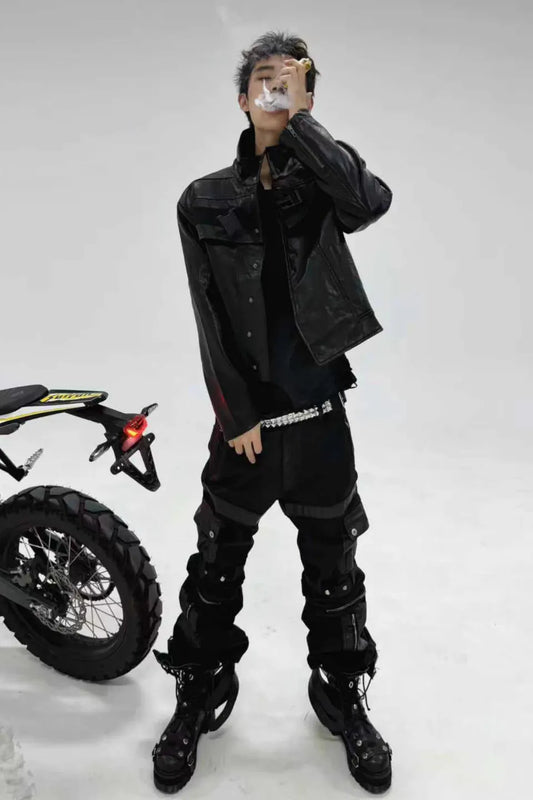 Asymmetrical Composite Leather Jacket