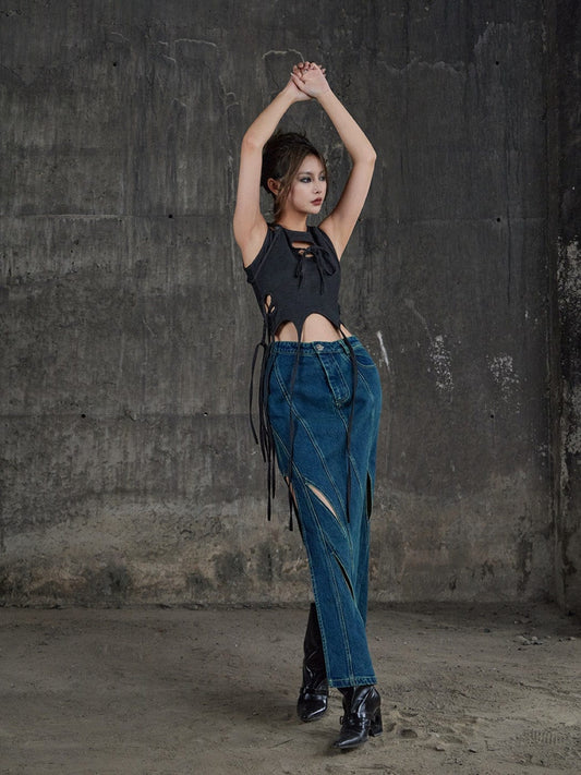 DND4DES Deconstructed Cutout Denim Skirt