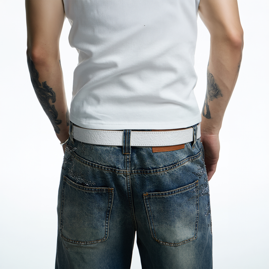 DND4DES Star Buckle Embossed Leather Belt