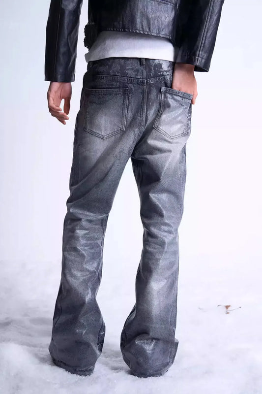 Crack Brush and Faded Flare Jeans