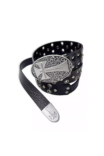Cross Studded Eyelet Elephant Leather Belt