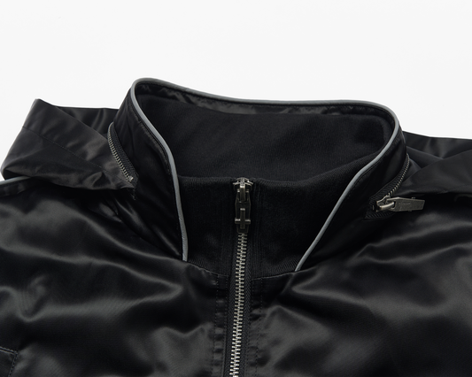 SAVAGEGROWTHWORLD Embroidered Ruched-Sleeve Reflective-Stripe Bomber
