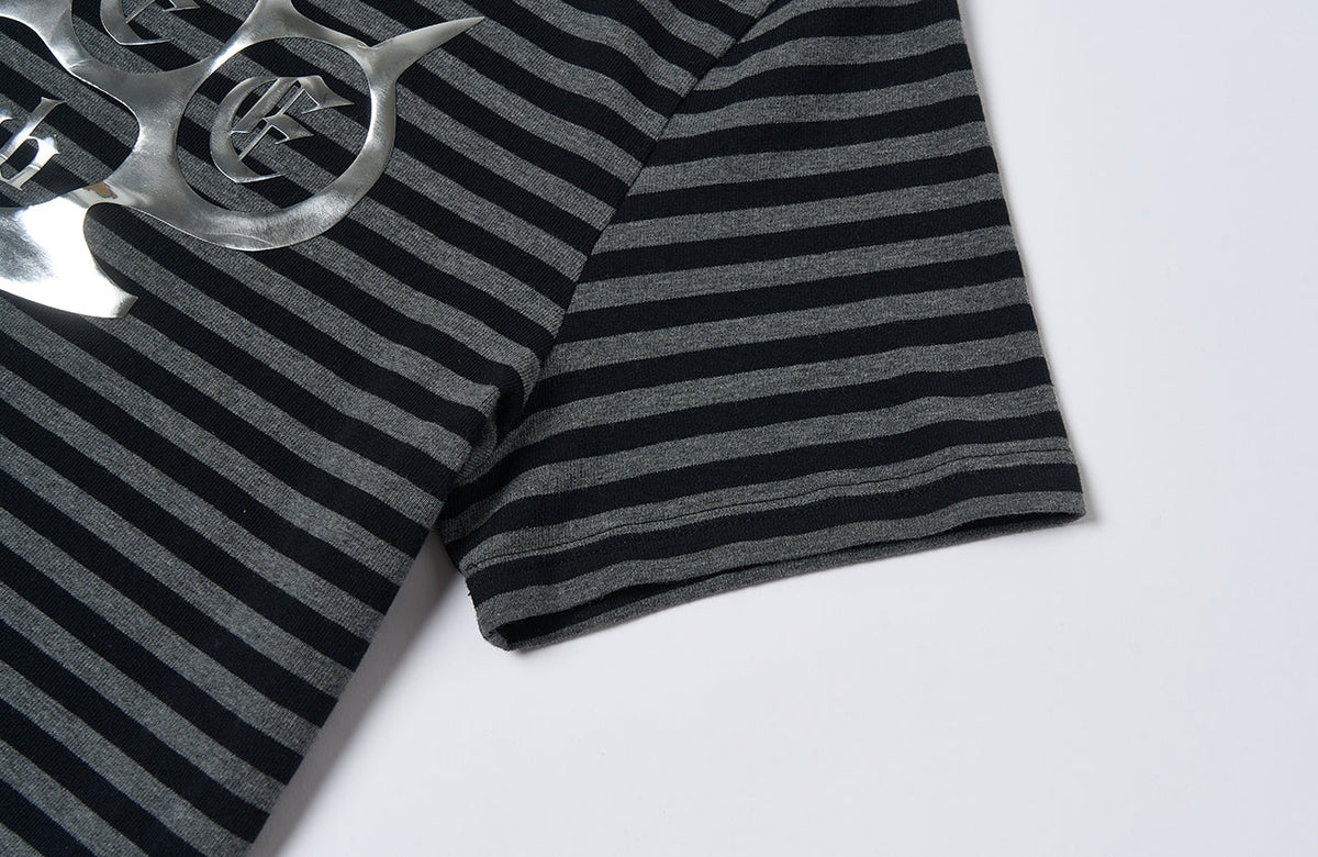 SAVAGEGROWTHWORLD Silver Foil Graphic Stripe T-Shirt