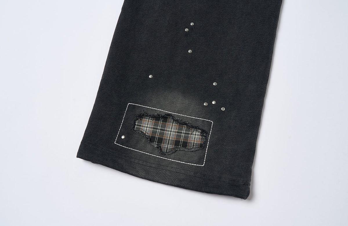 SAVAGEGROWTHWORLD Studded Plaid Panel Sweatpants