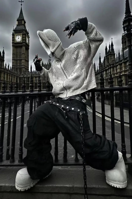 Dark Avant Garde Openwork Knit Hoodie