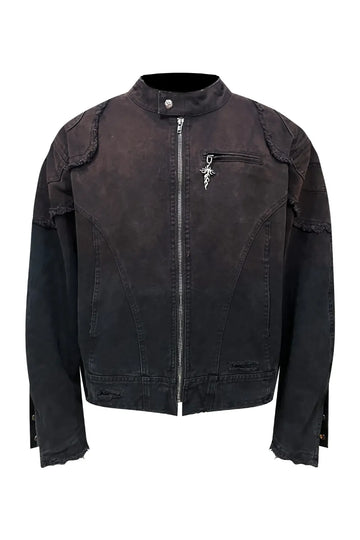 Dark Gradient Spray Paint Zip Up Motorcycle Jacket