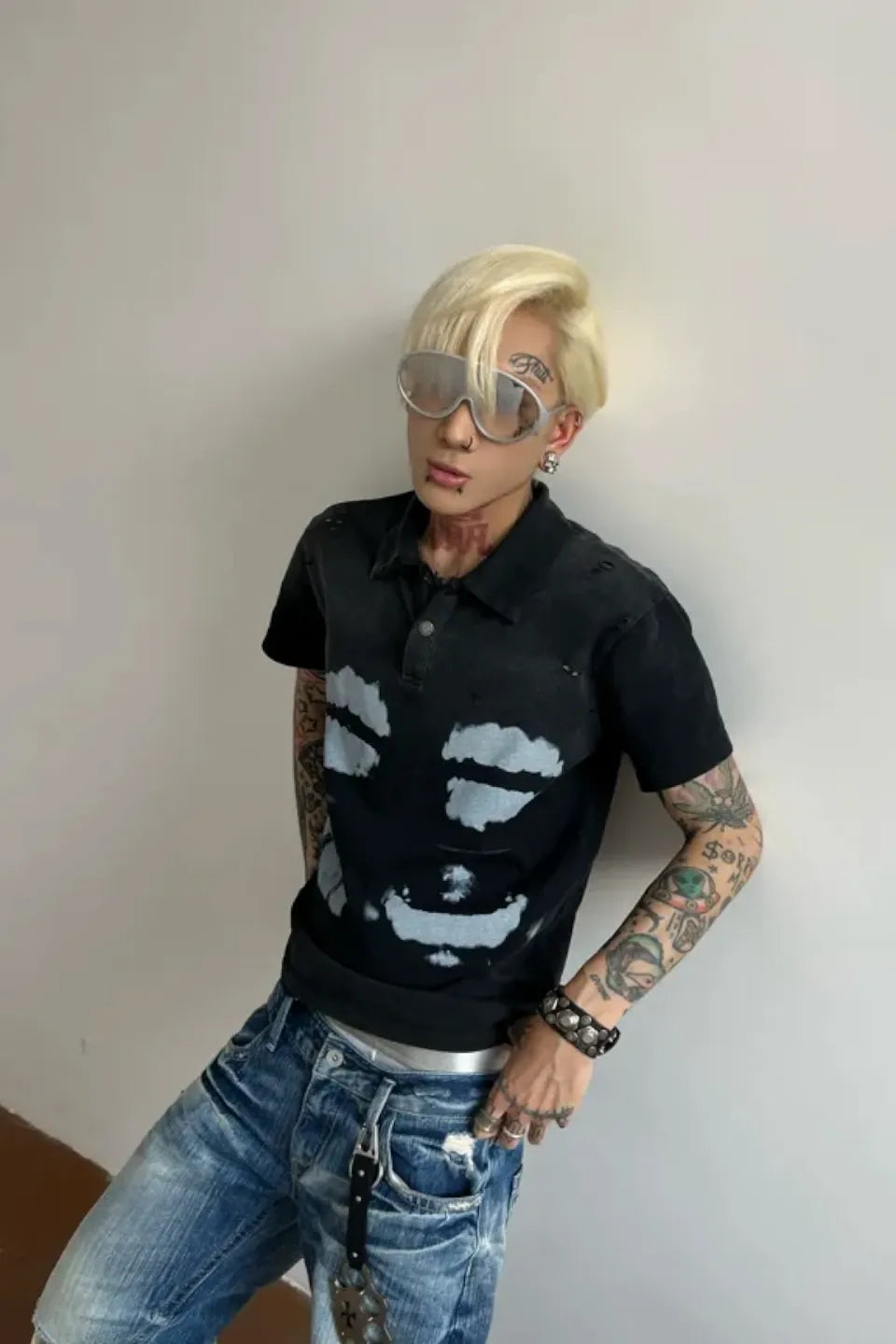 Destroyed X Ray Print Polo Shirt