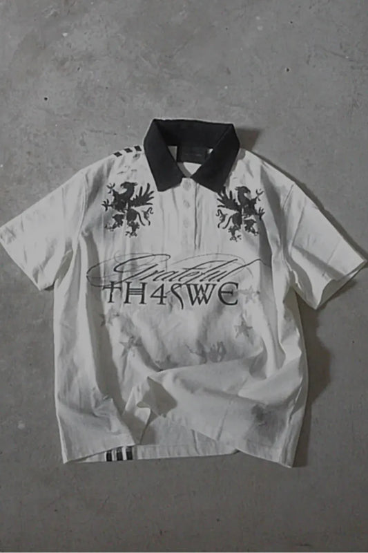 Dirt Washed Destroyed Cropped Polo Shirts