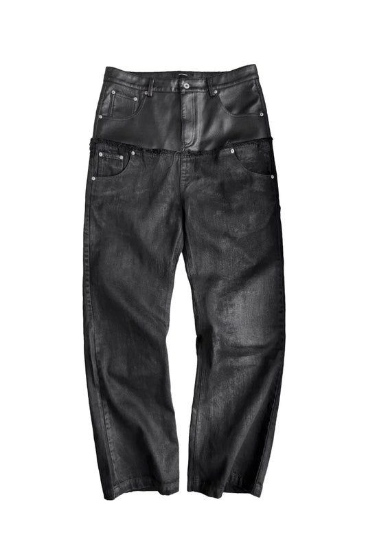 Double Waist Waxed Destroyed Jeans