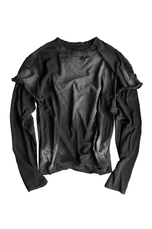 Double Layer Distressed Crinkled LS T-shirt