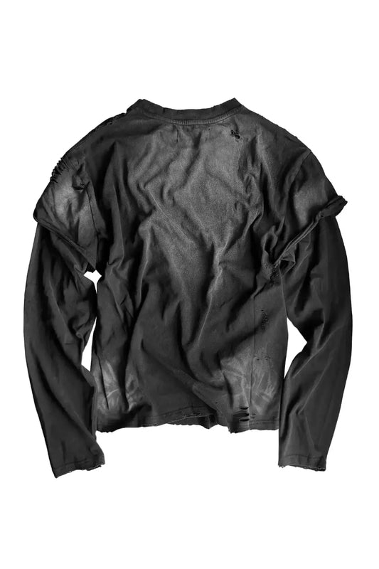 Double Layer Distressed Crinkled LS T-shirt