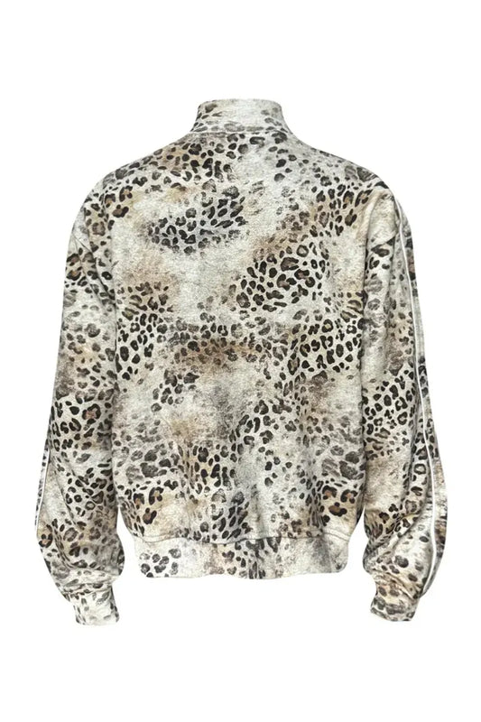 Faded Leopard Stand Collar Zip Sweat Jacket