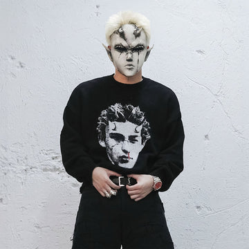 UNDERWATER Demon Portrait Distressed Sweater