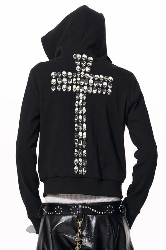 Gothic Skull Cross Graphic Zip Hoodie