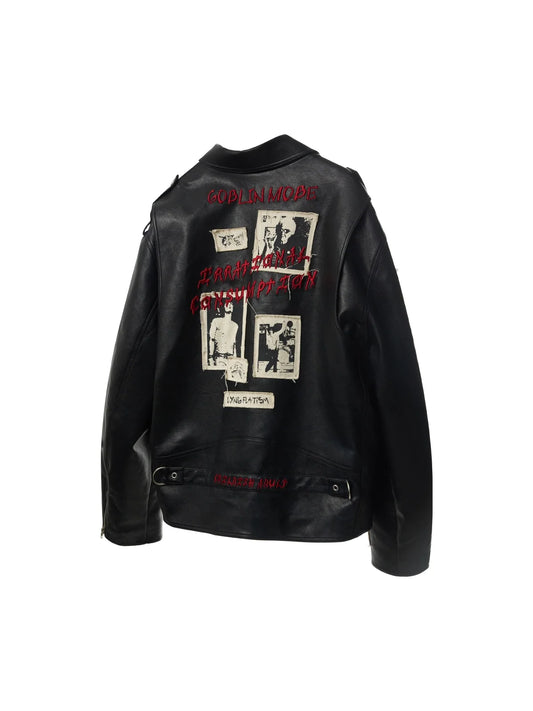 Punk Embroidered Leather Jacket