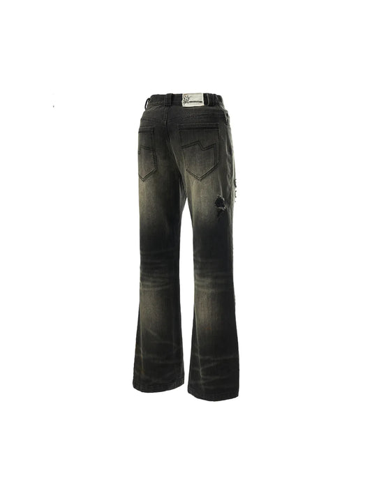 Black Distressed Flared Jeans