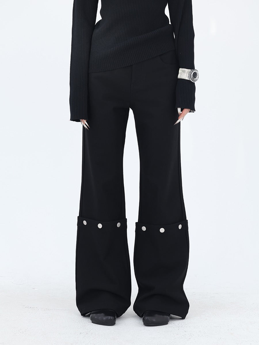 FUZZYKON デザイン　ブラック　パンツ FUZZYKON Detachable Black Twill Slim-Fit Winter Flared Pants