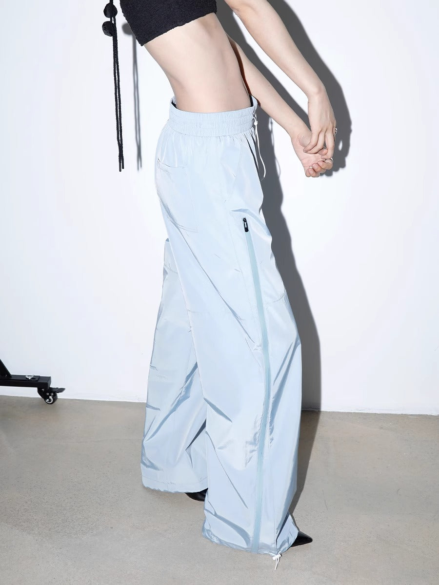 FUNKYFUN Zipper Detail Windbreaker Street Sports Long Pants