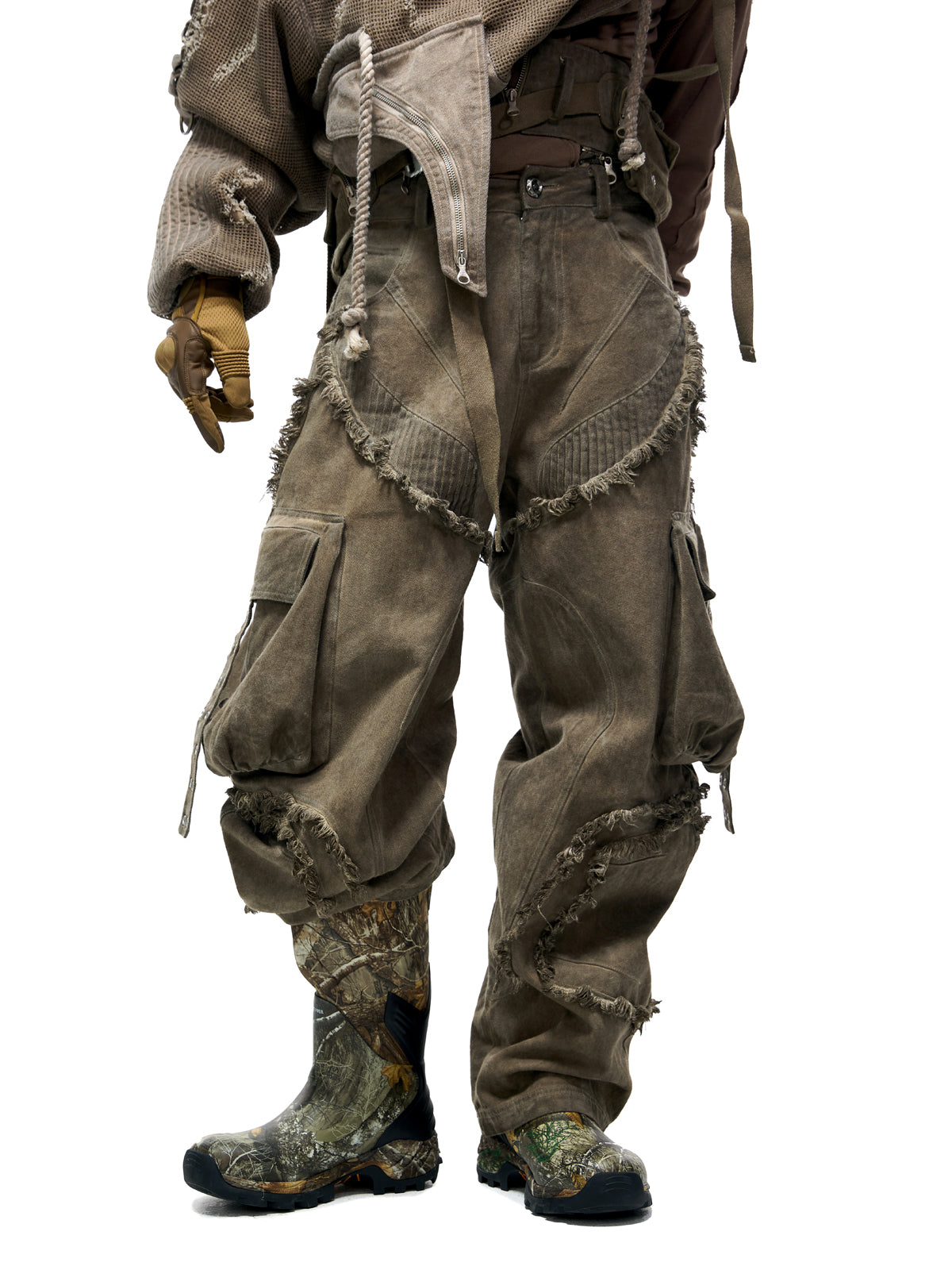 PERSONSOUL Personsoul Detachable Tactical Distressed Cargo Pants 