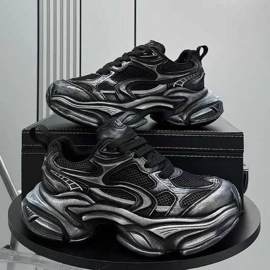 Edgy Dirt-Design Wavy-Sole Platform Sneakers HL3288