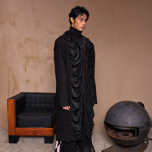 KADAKADA Crinkled Hooded Longline Trench Coat