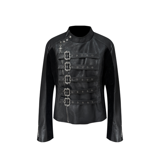 TH4SWE Retro Ornate Buckled Faux Leather Jacket