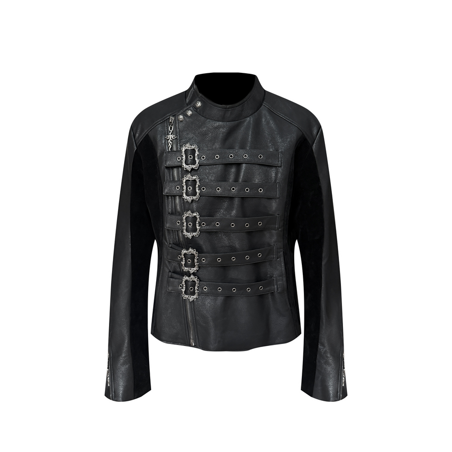 TH4SWE Retro Ornate Buckled Faux Leather Jacket