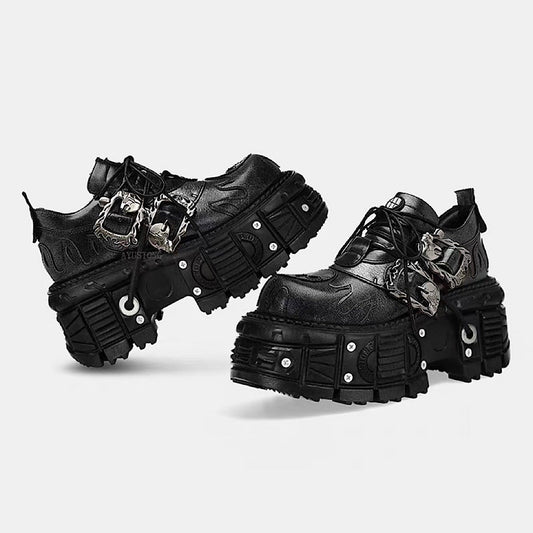Double-strap black platform sneaker boots HL3248