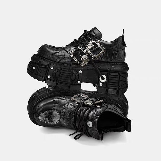 Double-strap black platform sneaker boots HL3248