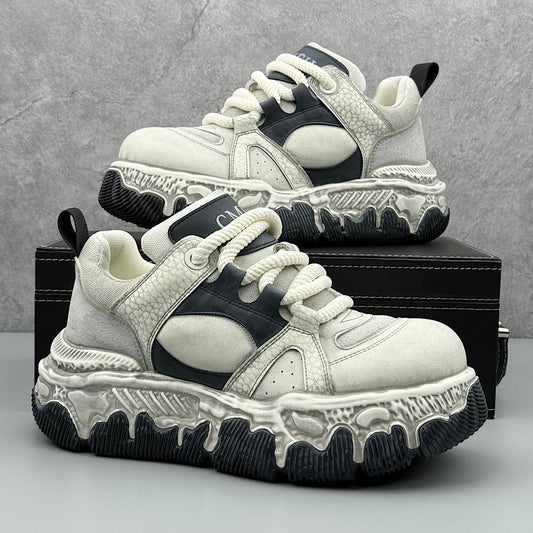 Vintage melted and frayed design platform silhouette sneakers HL3251