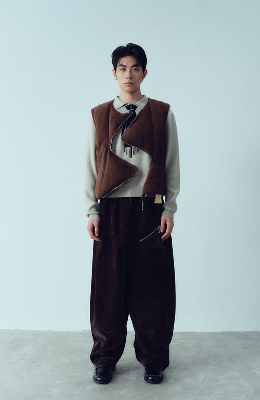 KADAKADA Curved Zip Suede-Puff Vest