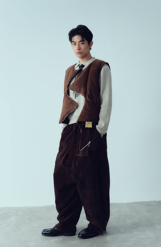 KADAKADA Curved Zip Suede-Puff Vest
