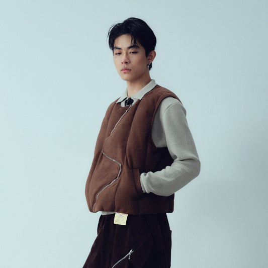 KADAKADA Curved Zip Suede-Puff Vest
