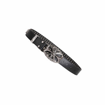 DND4DES Studded Rhinestone Carved Buckle Leather Belt
