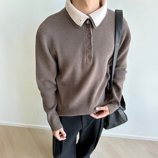 KREATE Contrast Layered Collar Ribbed Sweater