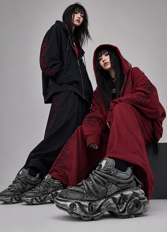 Grey silver dull color gimmick wide sneakers HL3124