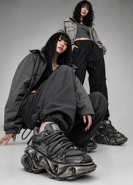 Grey silver dull color gimmick wide sneakers HL3124