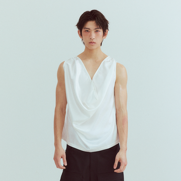 KADAKADA Pearl Sheen Deep V Draped Sleeveless Shirt