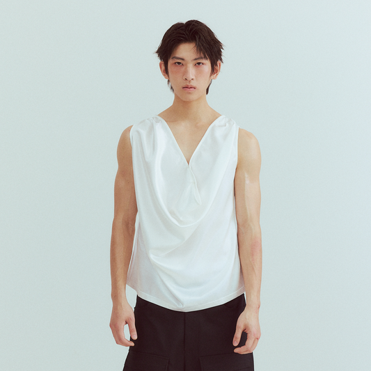 KADAKADA Pearl Sheen Deep V Draped Sleeveless Shirt