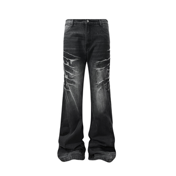 TH4SWE Washed Cracked Whisker Flared Jeans