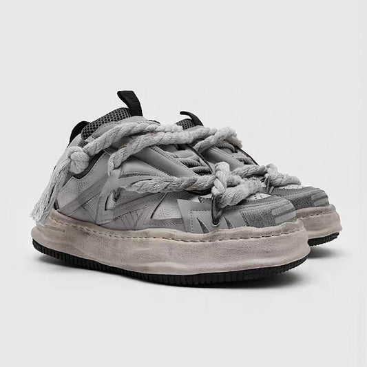 Multi-lace design muted color stained sneakers HL3238