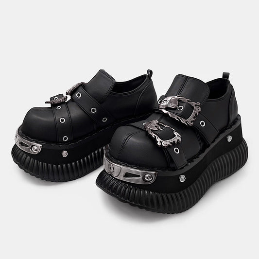Gothic punk simple black belt design sneakers HL3239