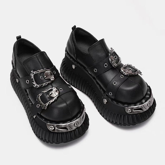 Gothic punk simple black belt design sneakers HL3239
