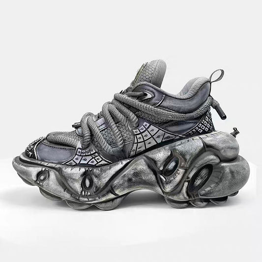 Decadent distressed finish grey silver dull color gimmick wide sneakers HL3215