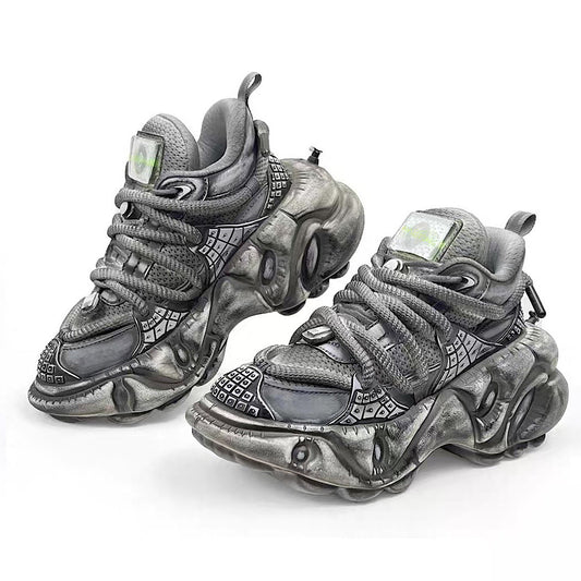 Decadent distressed finish grey silver dull color gimmick wide sneakers HL3215