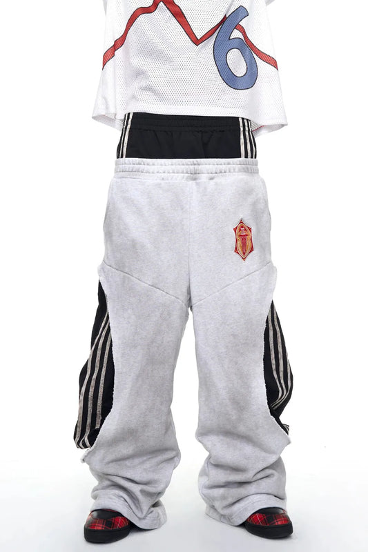 Layered Waist Striped Wide Sweat Pants