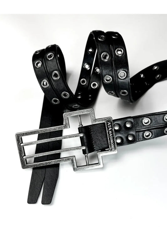 Metal Cross Split Leather Belt